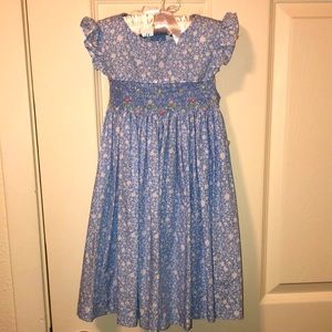 Light Blue Floral Pattern Dress with Smocking